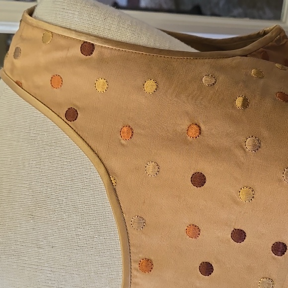 DUE PER DUE Veste 100% Silk Gold Tan Copper Brown Sleeveless ALine Midi Dress 12 - Picture 2 of 7